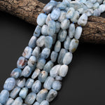 Natural Blue Aquamarine Freeform Pebble Nugget Beads W/ Iron Matrix 15.5" Strand