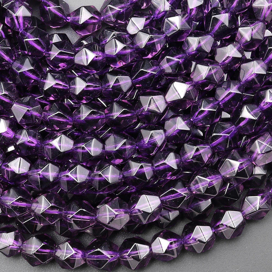 Star Cut Amethyst Beads Faceted 6mm 8mm 10mm Rounded Nugget Sharp Facets 15" Strand