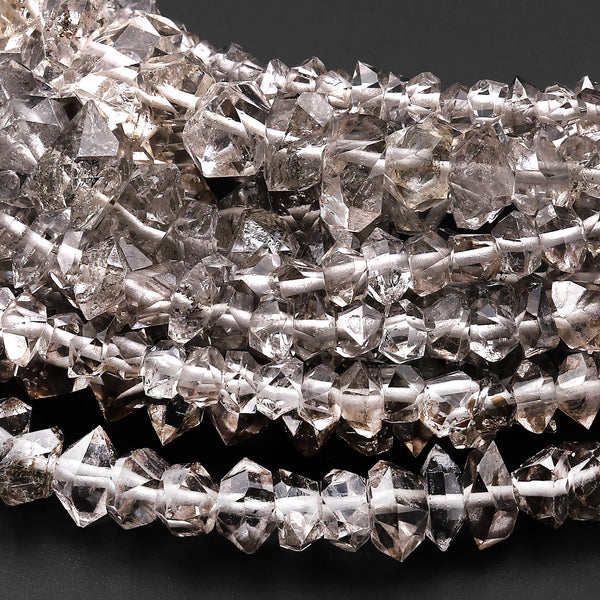 Rare AAA Super Clear Natural Smoky Herkimer Diamond Quartz Beads Double Terminated Quartz 16" Strand