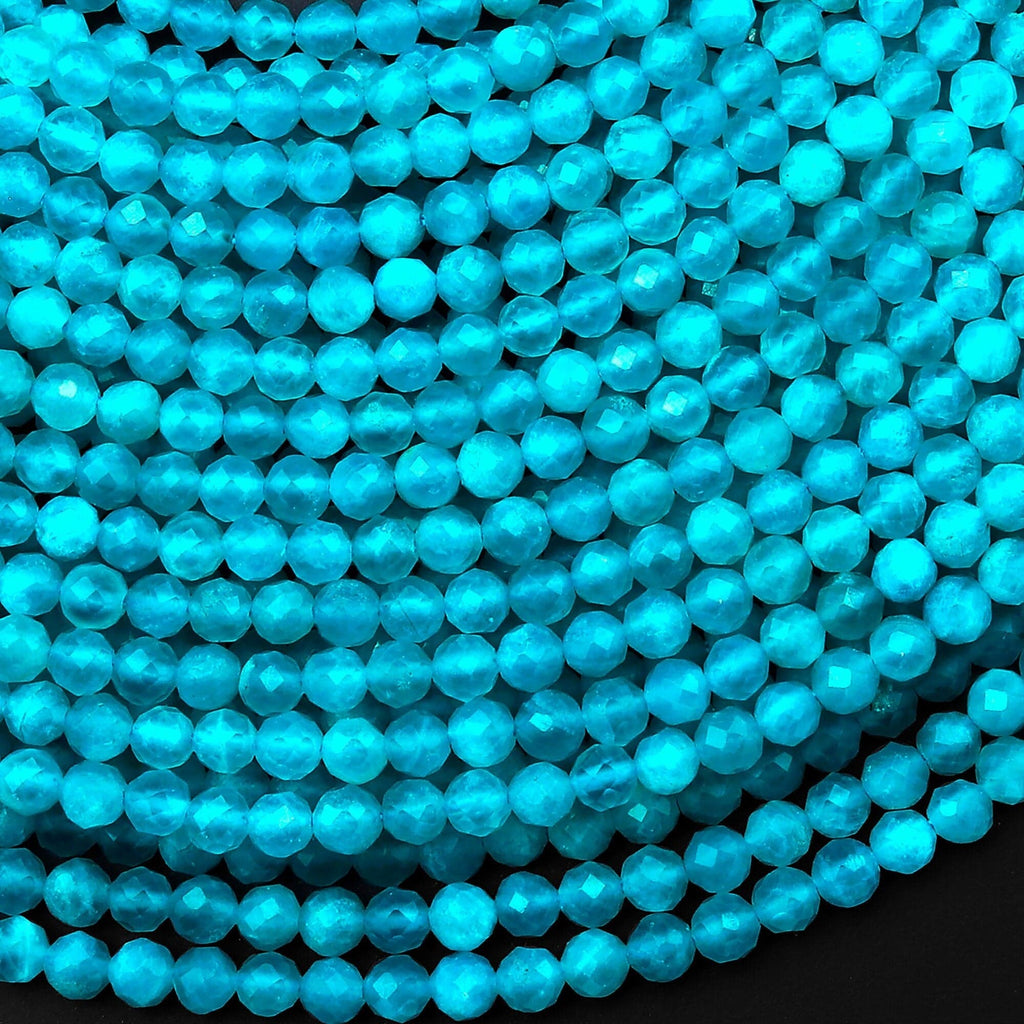 AAA Peruvian Amazonite 4mm Faceted Round Beads Natural Teal Aqua Blue Gemstone Micro Laser Diamond Cut 15.5" Strand