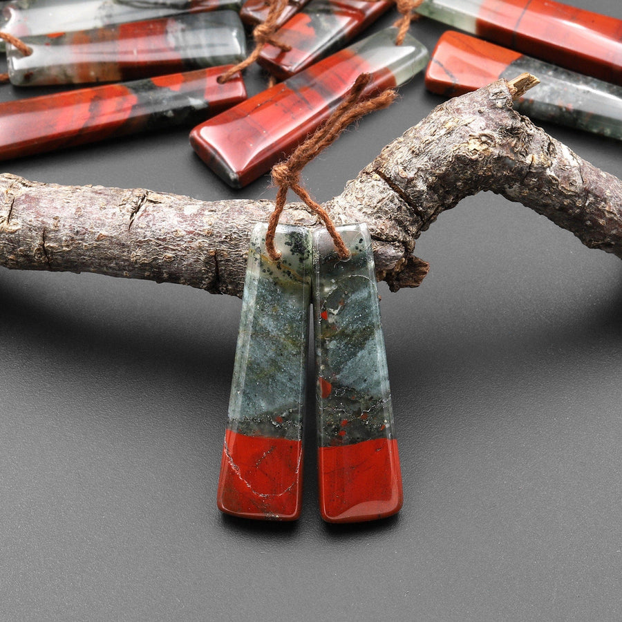 Natural African Bloodstone Trapezoid Earring Pair Matched Gemstone Beads