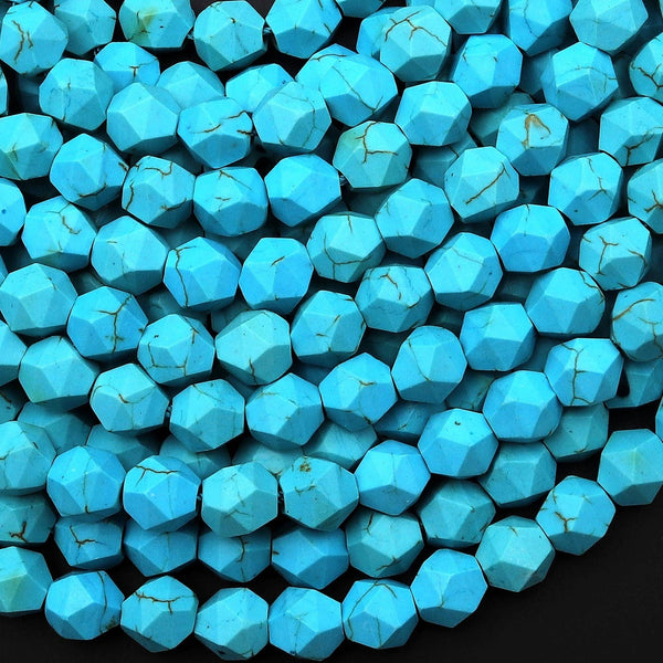 Star Cut Turquoise Magnesite Beads Faceted 6mm 8mm 10mm Rounded Nugget Sharp Facets 15" Strand