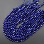 Star Cut Lapis Granite Beads Faceted 6mm 10mm Rounded Nugget Sharp Facets 15" Strand