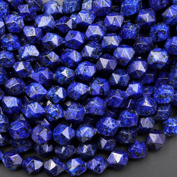 Star Cut Lapis Granite Beads Faceted 6mm 10mm Rounded Nugget Sharp Facets 15" Strand