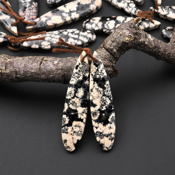 Natural Mexican Snowflake Obsidian Earring Pair Matched Teardrop Gemstone Beads A3