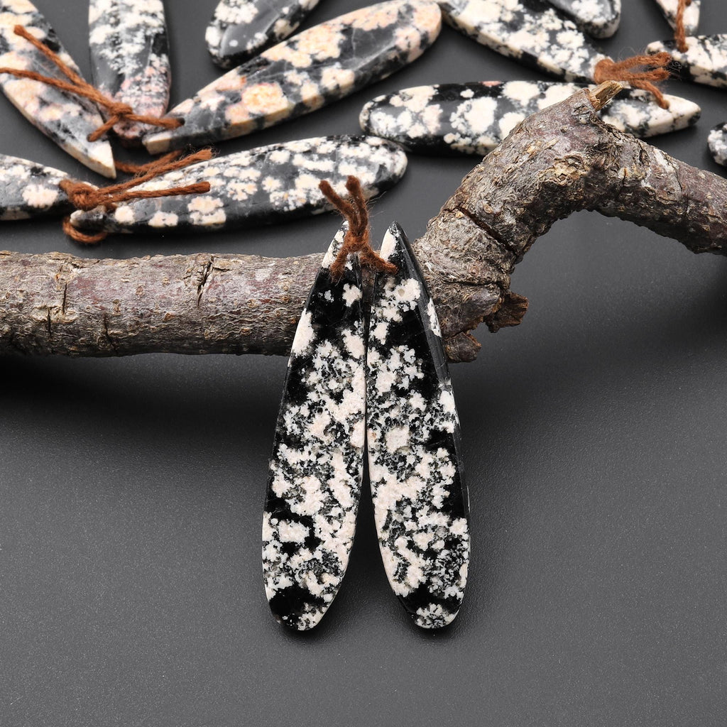 Natural Mexican Snowflake Obsidian Earring Pair Matched Teardrop Gemstone Beads