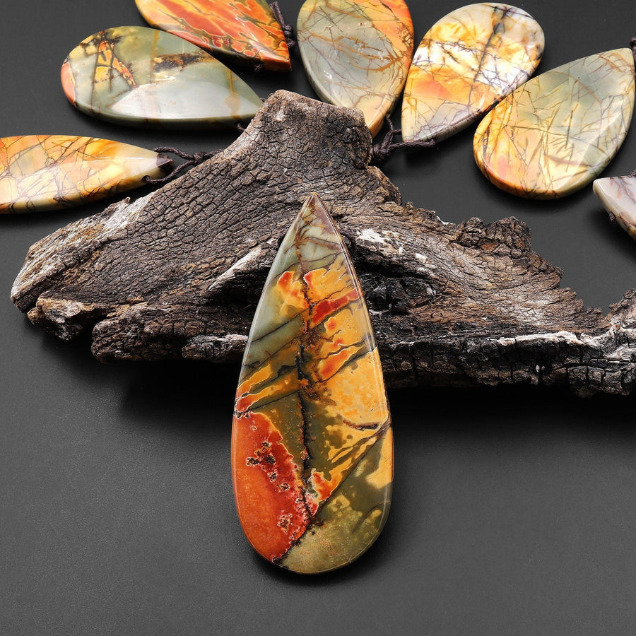 AAA Natural Red Creek Jasper Pendant Side Drilled Long Teardrop Pendant Aka Multicolor Picasso Jasper