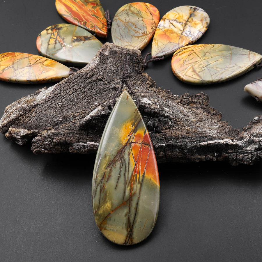 AAA Natural Red Creek Jasper Pendant Side Drilled Long Teardrop Pendant Aka Multicolor Picasso Jasper A2