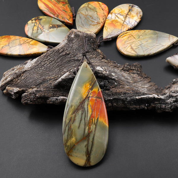 AAA Natural Red Creek Jasper Pendant Side Drilled Long Teardrop Pendant Aka Multicolor Picasso Jasper A2