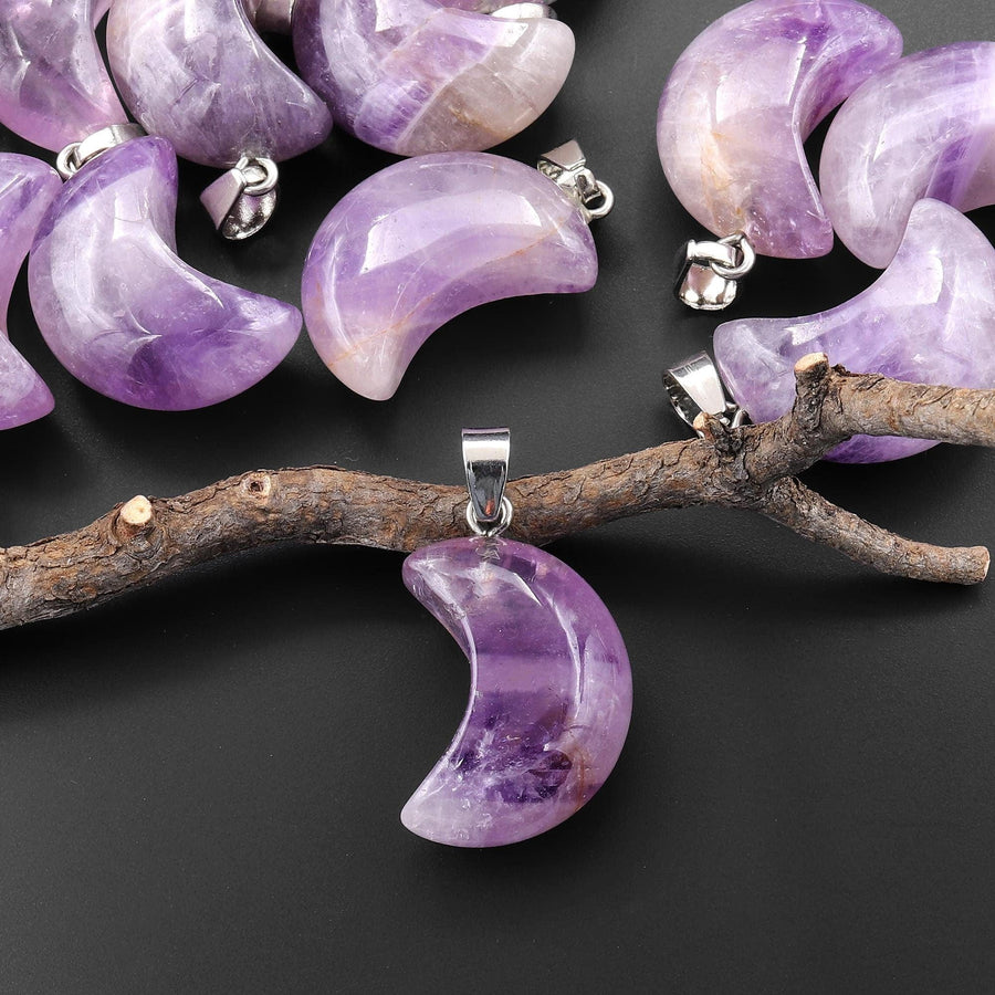 Natural Purple Amethyst Moon Pendant Ready to Wear A5