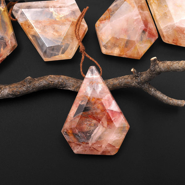 Faceted Natural Brazilian Quartz Faceted Elongated Pentagon Diamond Shape Pendant Side Drilled Pendulum A2