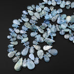 Extra Gemmy Translucent Natural Aquamarine Smooth Teardrop Beads Top Side Drilled Gemstone 15.5" Strand