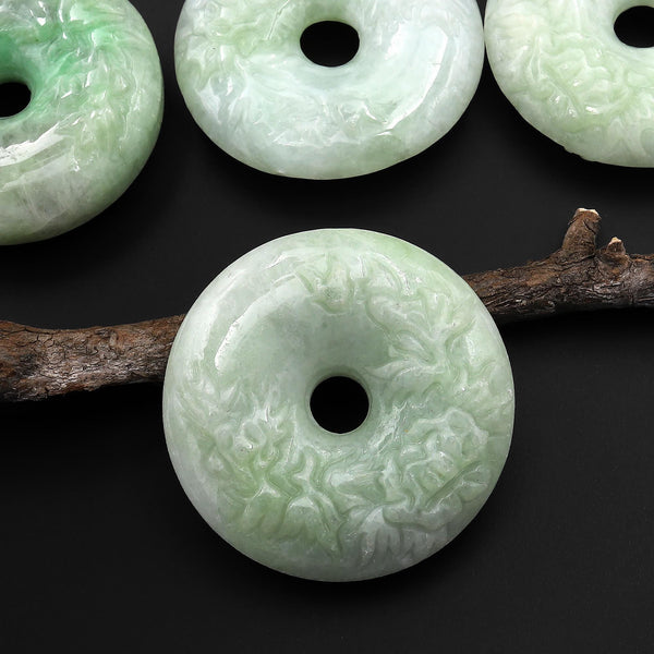 AAA Hand Carved Natural Burma Green Jade Donut Pendant 38mm