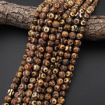 Tibetan Agate 10mm Round Beads Dzi Agate Dark Brown Eye Matte Mala Antique Boho Style 15.5" Strand