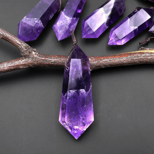 Rare AAA Natural 2-Tone Purple Amethyst Pendant Double Terminated Point Top Side Drilled Gemstone Crystal A1
