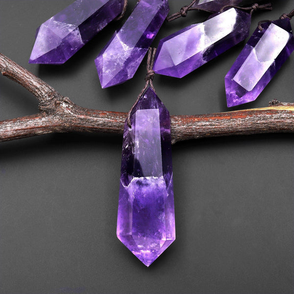Rare AAA Natural 2-Tone Purple Amethyst Pendant Double Terminated Point Top Side Drilled Gemstone Crystal A4