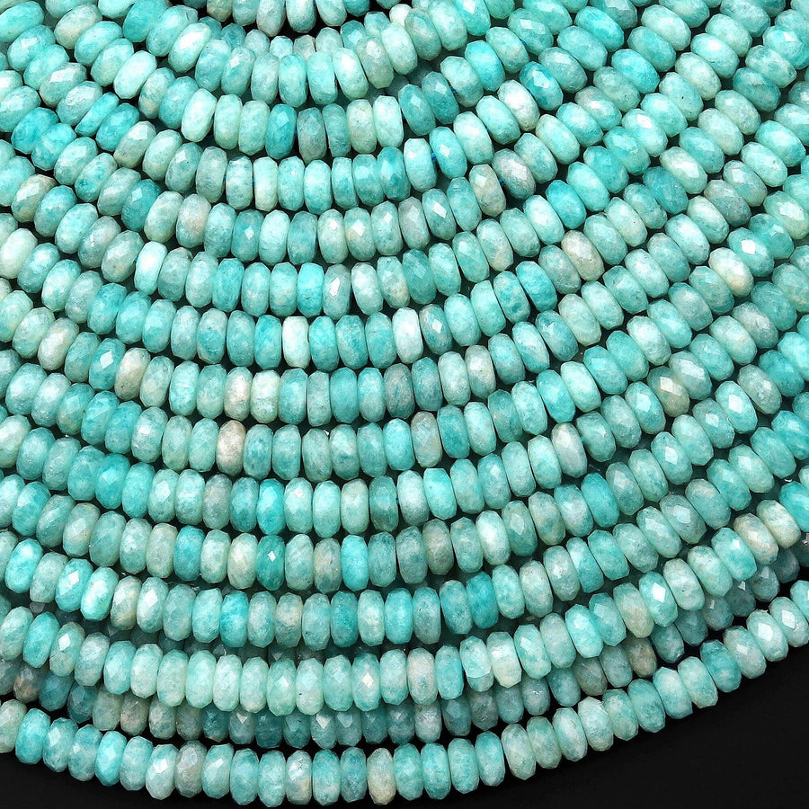 Natural Peruvian Amazonite 4mm Faceted Thin Rondelle Beads Aqua Blue Gemstone 15.5" Strand