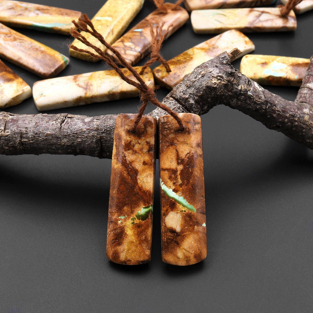 Genuine Natural Turquoise From Royston Nevada Rectangle Earring Pair Drilled Matched Gemstone Beads A3