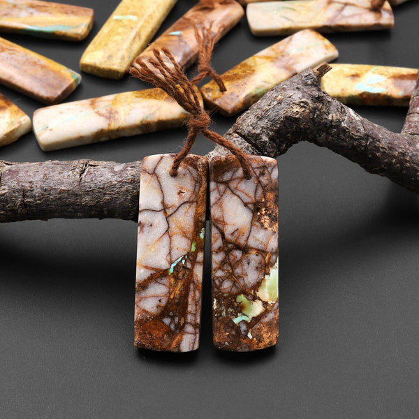 Genuine Natural Turquoise From Royston Nevada Rectangle Earring Pair Drilled Matched Gemstone Beads A4