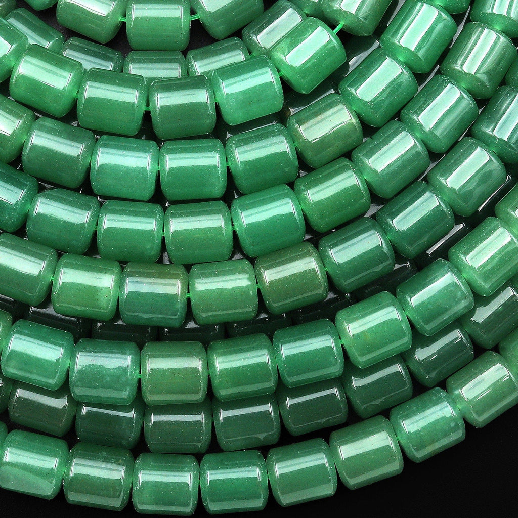 AAA Natural Green Aventurine Barrel Drum Short Cylinder 8mm Beads 15.5" Strand