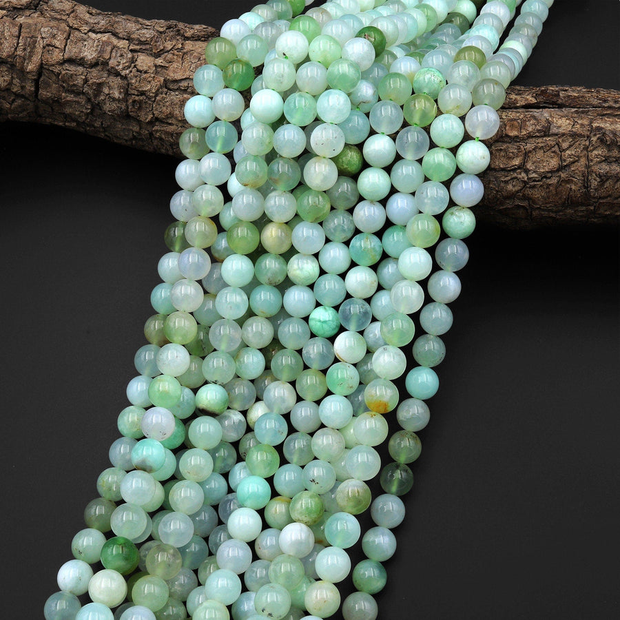 Natural Translucent Soft Green Chrysoprase Round Beads 8mm Gemstone 15.5" Strand