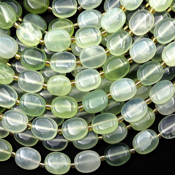 AAA Natural Green Serpentine Jade Smooth Oval Beads 12x10mm 15.5" Strand