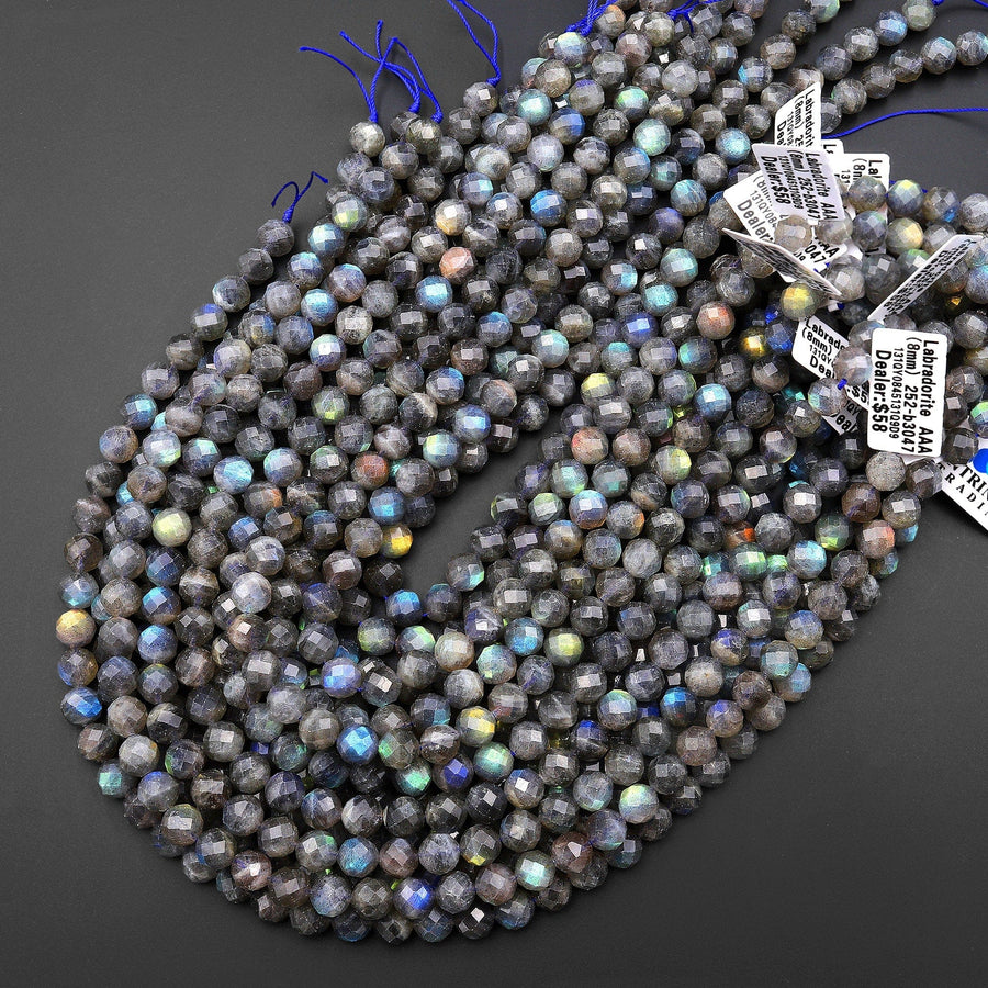 AAA Flashy Faceted Natural Labradorite 6mm 8mm Round Beads 15.5" Strand