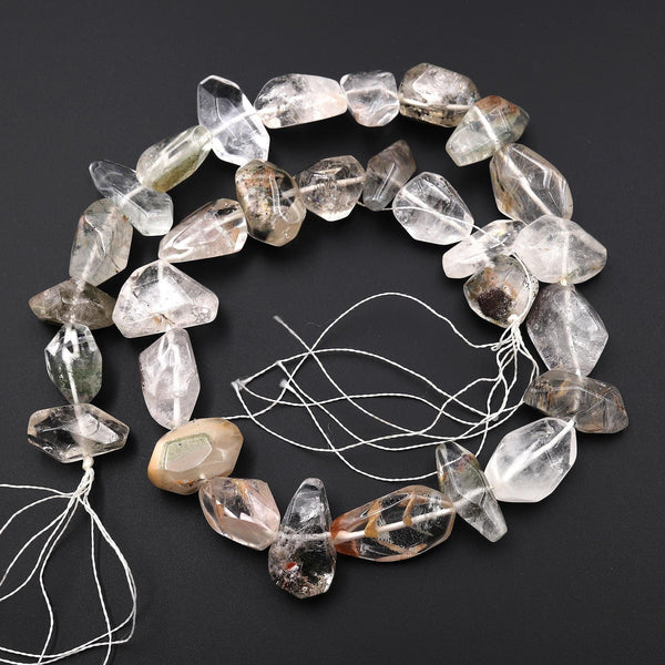 Natural Phantom Lodalite Quartz Nugget Beads Gemstone 15.5" Strand