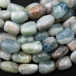 Natural Blue Green Aquamarine Freeform Pebble Nugget Beads 15.5" Strand