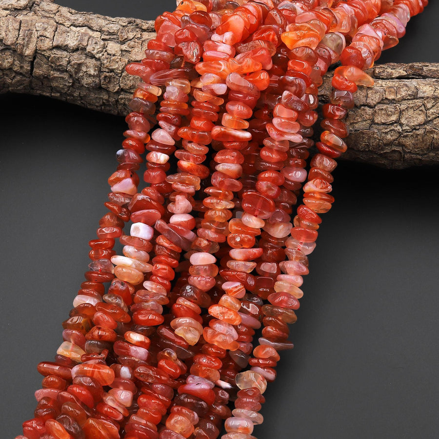 Rare Natural Moroccan Red Agate Center Drilled Freeform Chip Rondelle Beads Gemstone 15.5" Strand