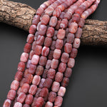 Matte Finish Tibetan Red Fire Agate Barrel Beads Aka Cracked Agate Dragon Skin Agate 15" Strand