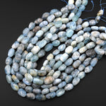 Natural Blue Aquamarine Freeform Rounded Nugget Gemstone Beads 15.5" Strand