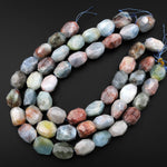 Large Faceted Natural Blue Red Aquamarine Nugget Gemstone Beads 16.5" Strand