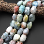 Large Faceted Natural Blue Red Aquamarine Nugget Gemstone Beads 16.5" Strand