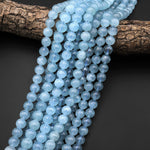 AAA Extra Gemmy Translucent Natural Blue Aquamarine 6mm 8mm 10mm Smooth Round Beads Real Genuine Gemstone 15.5" Strand