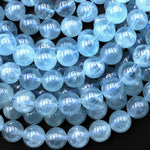 AAA Extra Gemmy Translucent Natural Blue Aquamarine 6mm 8mm 10mm Smooth Round Beads Real Genuine Gemstone 15.5" Strand