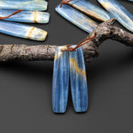 Natural Argentina Lemurian Aquatine Blue Calcite Long Drum Rectangle Earring Matched Gemstone Bead Pair