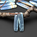 Natural Argentina Lemurian Aquatine Blue Calcite Long Drum Rectangle Earring Matched Gemstone Bead Pair