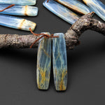 Natural Argentina Lemurian Aquatine Blue Calcite Long Drum Rectangle Earring Matched Gemstone Bead Pair