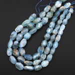 Gemmy Translucent Faceted Natural Blue Aquamarine Nugget Gemstone Beads 16.5" Strand