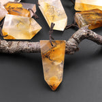 Natural Golden Dendritic Quartz Pendant Point Gemstone Crystal