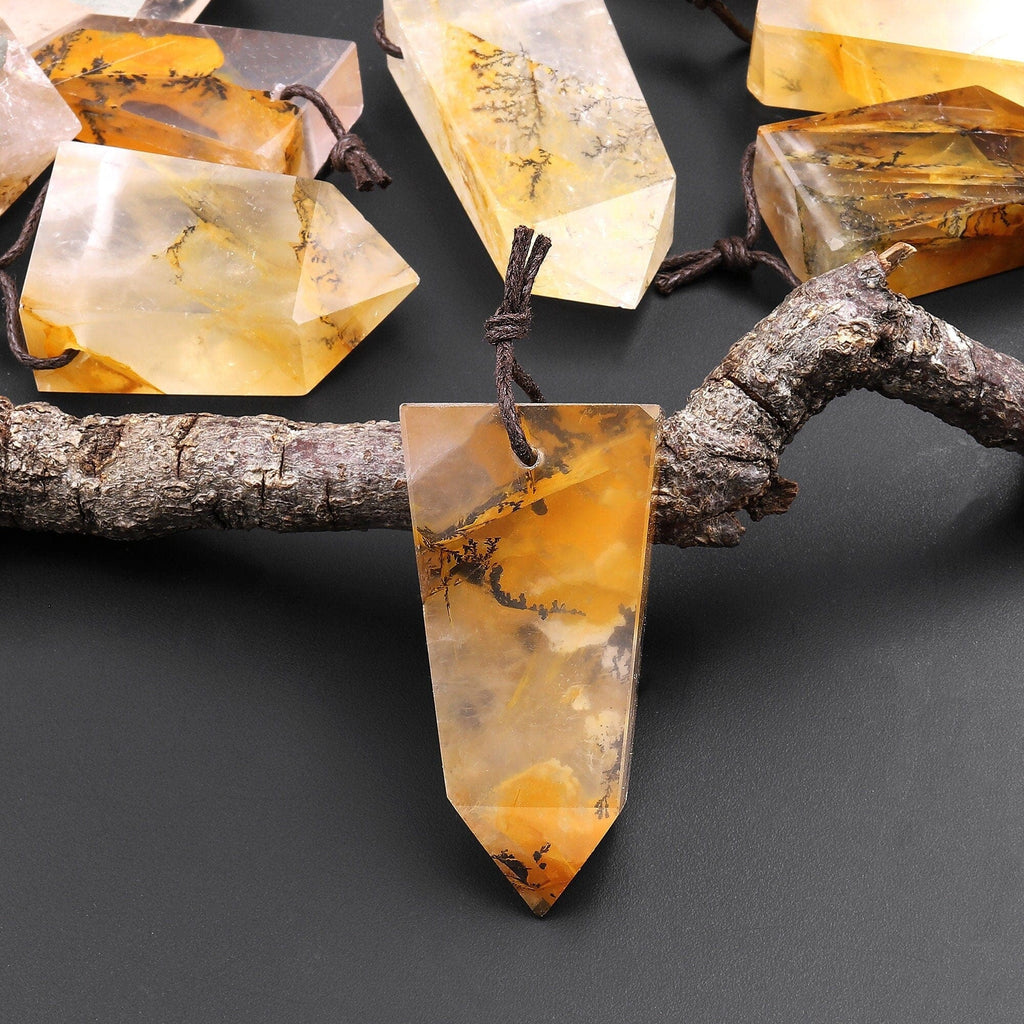 Natural Golden Dendritic Quartz Pendant Point Gemstone Crystal A1