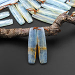 Natural Argentina Lemurian Aquatine Blue Calcite Curved Rectangle Earring Matched Translucent Light Blue Gemstone Bead Pair