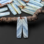 Natural Argentina Lemurian Aquatine Blue Calcite Curved Rectangle Earring Matched Translucent Light Blue Gemstone Bead Pair