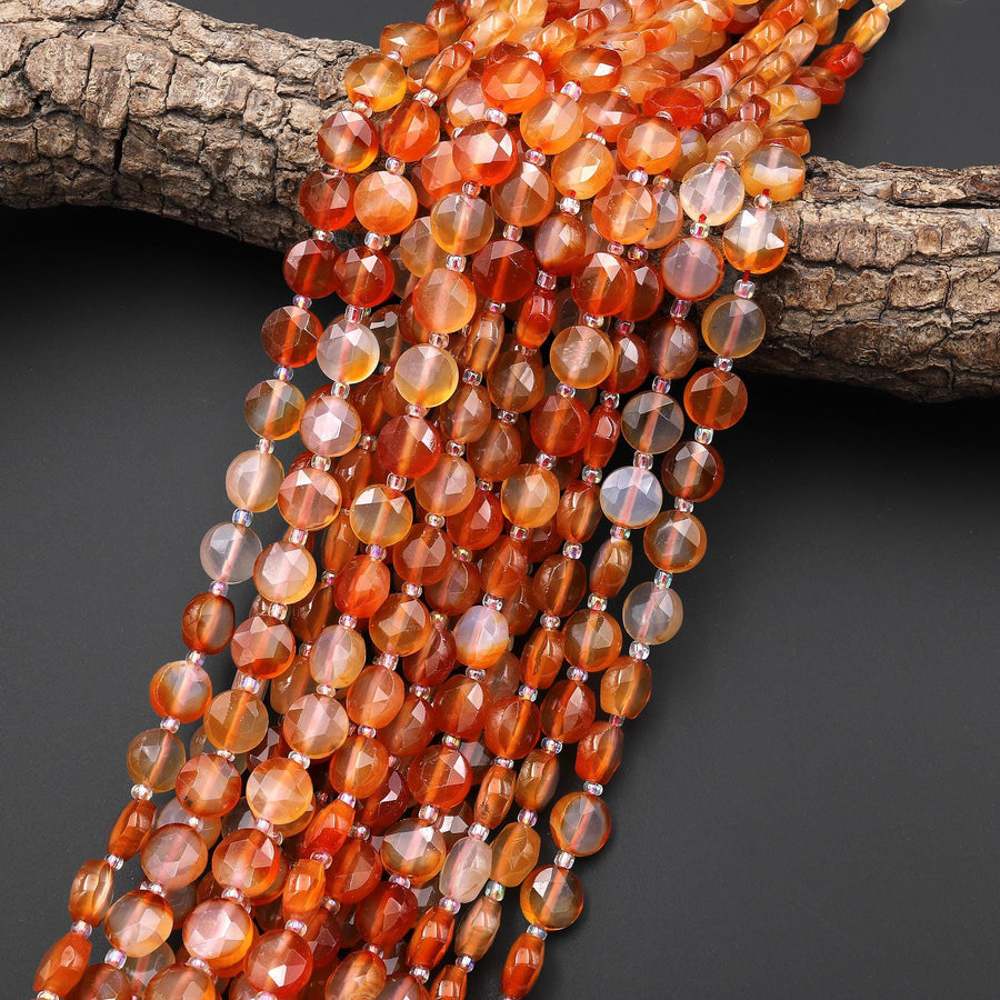 AAA Natural Carnelian Faceted 10mm Coin Beads Gemstone 15.5" Strand