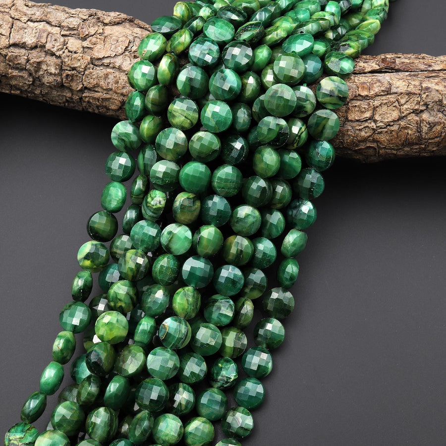 AAA Faceted Natural African Green Jade Coin Beads 8mm 10mm 15.5" Strand