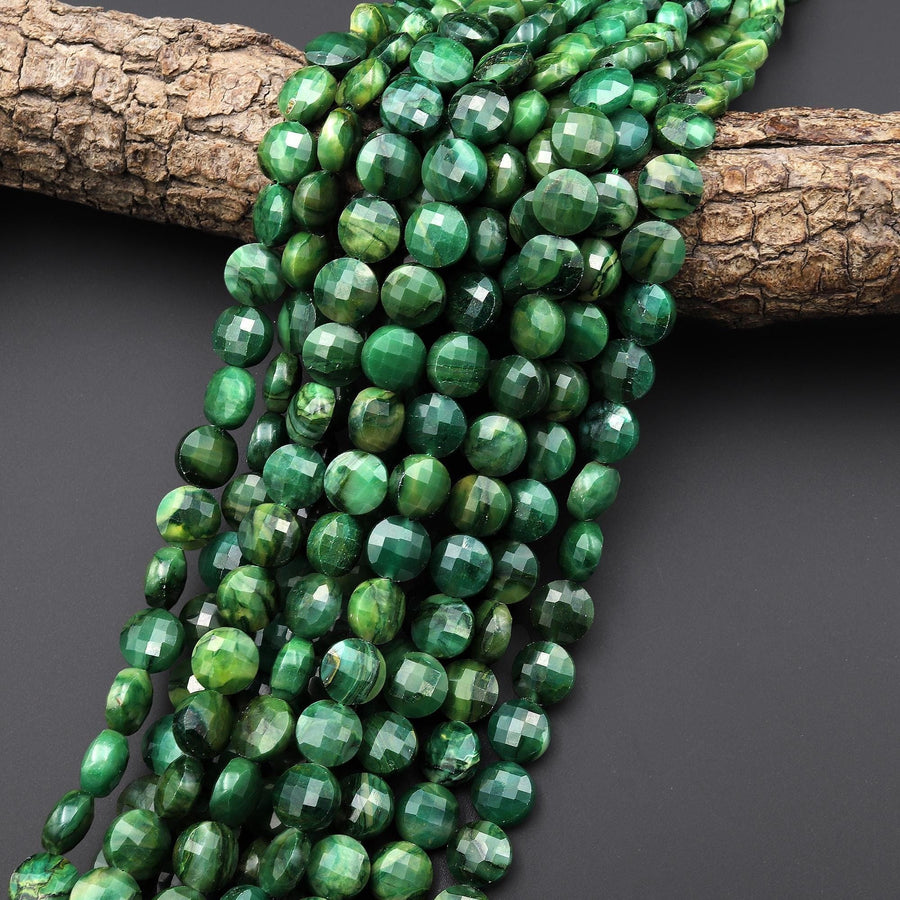 AAA Faceted Natural African Green Jade Coin Beads 10mm 15.5" Strand