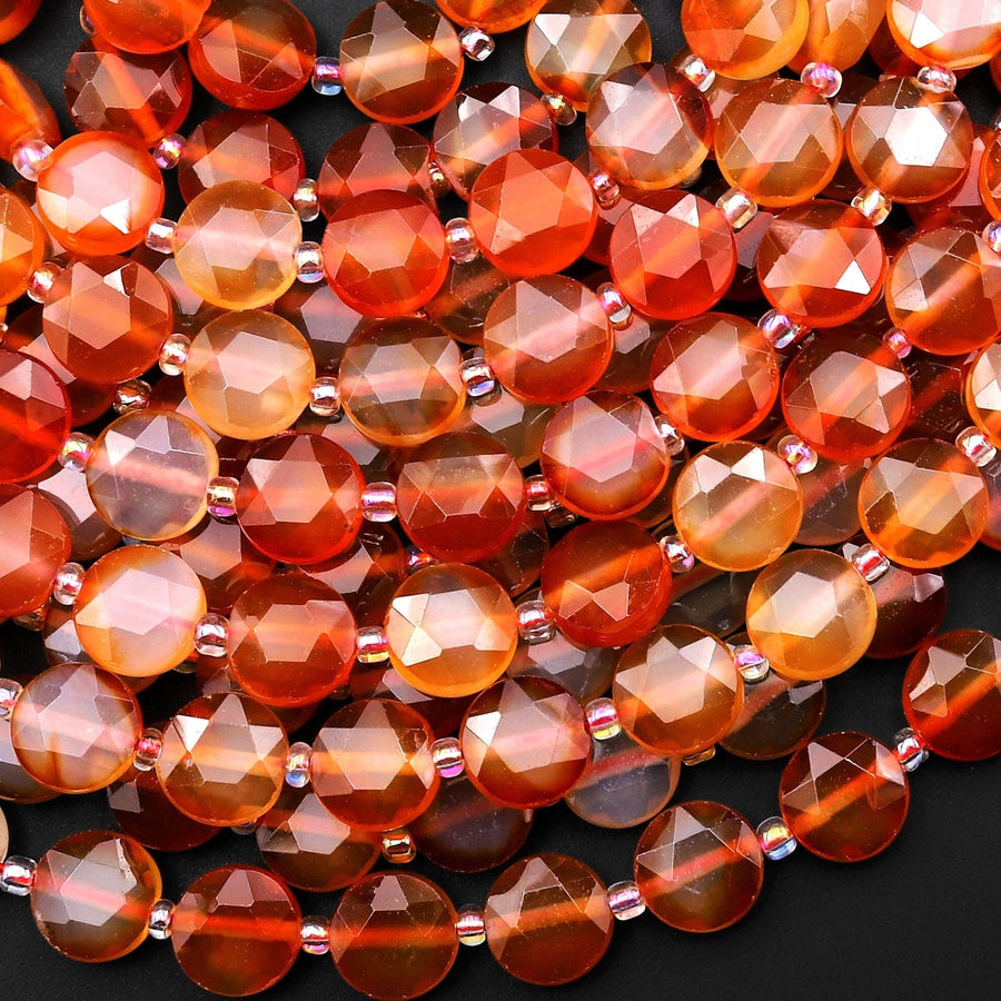 AAA Natural Carnelian Faceted 10mm Coin Beads Gemstone 15.5" Strand