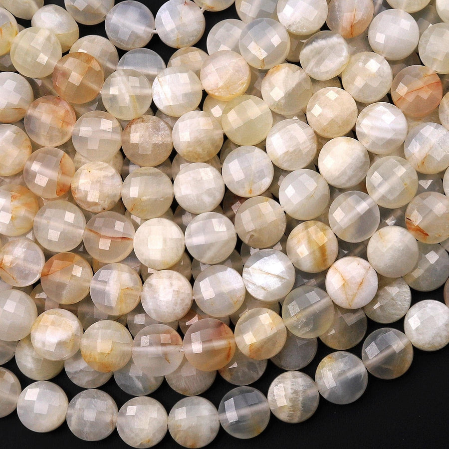 Faceted Chatoyant Natural Golden Yellow Moonstone 6mm 8mm 10mm Coin Beads Gemstone 15.5" Strand