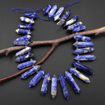 Natural Denim Blue Sodalite Faceted Double Terminated Points Long Side Drilled Gemstone Pendant Beads 15.5" Strand